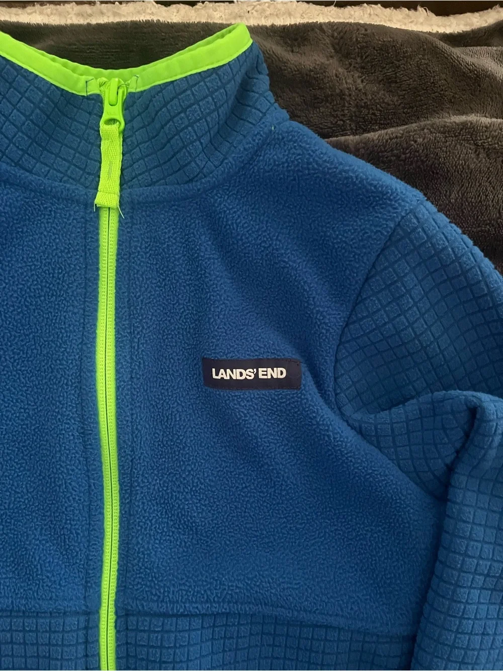 Lands' End Blue Kids' Fleece Jacket with Neon Green Trim
